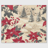 Rustic Bird en Poinsettia kerstpatroon (12) Cadeaupapier (Vlak)