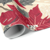 Rustic Bird en Poinsettia kerstpatroon (12) Cadeaupapier (Rol Hoek)