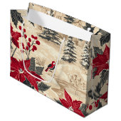 Rustic Bird en Poinsettia kerstpatroon (12) Groot Cadeauzakje (Voorkant Gekanteld)