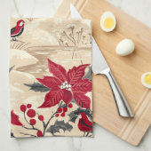 Rustic Bird en Poinsettia kerstpatroon (12) Theedoek (Quarter Fold)