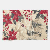 Rustic Bird en Poinsettia kerstpatroon (12) Theedoek (Horizontaal)