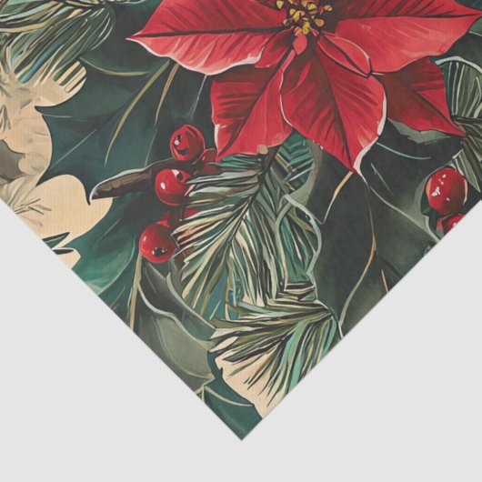 Rustic Bird en Poinsettia kerstpatroon (12) Tissuepapier (Detail)