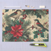 Rustic Bird en Poinsettia kerstpatroon (12) Tissuepapier (Craft)