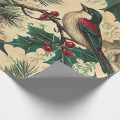 Rustic Bird en Poinsettia kerstpatroon (13) Cadeaupapier (Hoek)