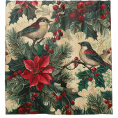 Rustic Bird en Poinsettia kerstpatroon (13) Douchegordijn (Voorkant)