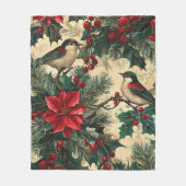Rustic Bird en Poinsettia kerstpatroon (13) Fleece Deken (Voorkant)
