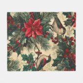 Rustic Bird en Poinsettia kerstpatroon (13) Fleece Deken (Voorkant (Horizontaal))