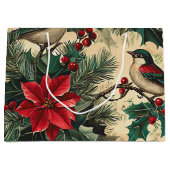 Rustic Bird en Poinsettia kerstpatroon (13) Groot Cadeauzakje (Voorkant)