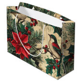 Rustic Bird en Poinsettia kerstpatroon (13) Groot Cadeauzakje (Achterkant Gekanteld)