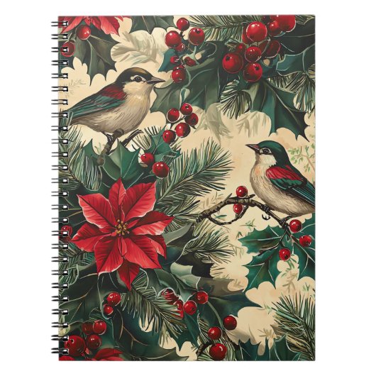 Rustic Bird en Poinsettia kerstpatroon (13) Notitieboek (Voorkant)