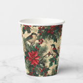 Rustic Bird en Poinsettia kerstpatroon (13) Papieren Bekers (Achterkant)