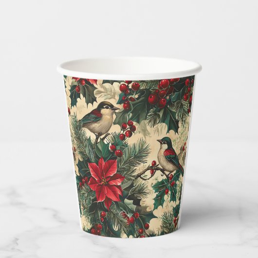 Rustic Bird en Poinsettia kerstpatroon (13) Papieren Bekers (Achterkant)