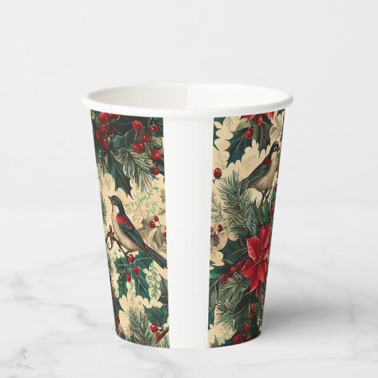 Rustic Bird en Poinsettia kerstpatroon (13) Papieren Bekers (Links)