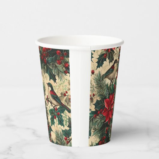Rustic Bird en Poinsettia kerstpatroon (13) Papieren Bekers (Rechts)