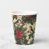 Rustic Bird en Poinsettia kerstpatroon (13) Papieren Bekers (Voorkant)