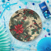 Rustic Bird en Poinsettia kerstpatroon (13) Papieren Bordje (Feest)