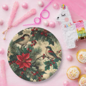 Rustic Bird en Poinsettia kerstpatroon (13) Papieren Bordje (Feest)