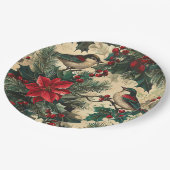 Rustic Bird en Poinsettia kerstpatroon (13) Papieren Bordje (Gekanteld)
