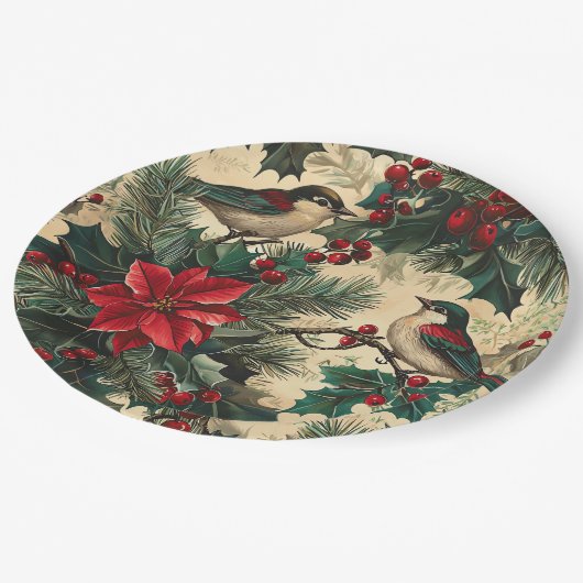 Rustic Bird en Poinsettia kerstpatroon (13) Papieren Bordje (Gekanteld)