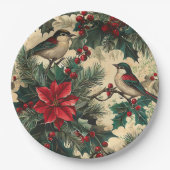 Rustic Bird en Poinsettia kerstpatroon (13) Papieren Bordje (Voorkant)