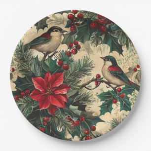 Rustic Bird en Poinsettia kerstpatroon (13) Papieren Bordje