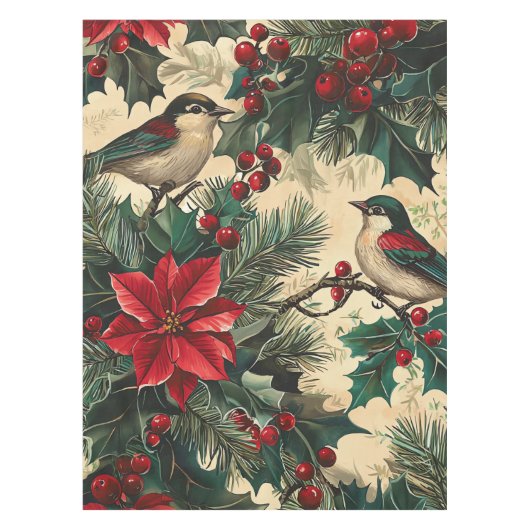 Rustic Bird en Poinsettia kerstpatroon (13) Tafelkleed (Voorkant)