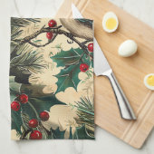 Rustic Bird en Poinsettia kerstpatroon (13) Theedoek (Quarter Fold)