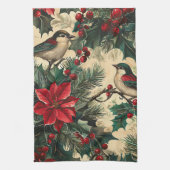 Rustic Bird en Poinsettia kerstpatroon (13) Theedoek (Verticaal)