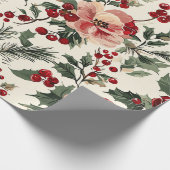 Rustic Bird en Poinsettia kerstpatroon (14) Cadeaupapier (Hoek)