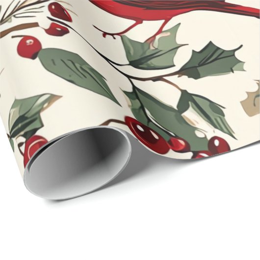 Rustic Bird en Poinsettia kerstpatroon (14) Cadeaupapier (Rol Hoek)