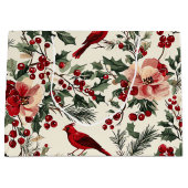 Rustic Bird en Poinsettia kerstpatroon (14) Groot Cadeauzakje (Voorkant)