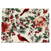 Rustic Bird en Poinsettia kerstpatroon (14) Groot Cadeauzakje (Achterkant)