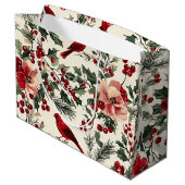 Rustic Bird en Poinsettia kerstpatroon (14) Groot Cadeauzakje (Achterkant Gekanteld)