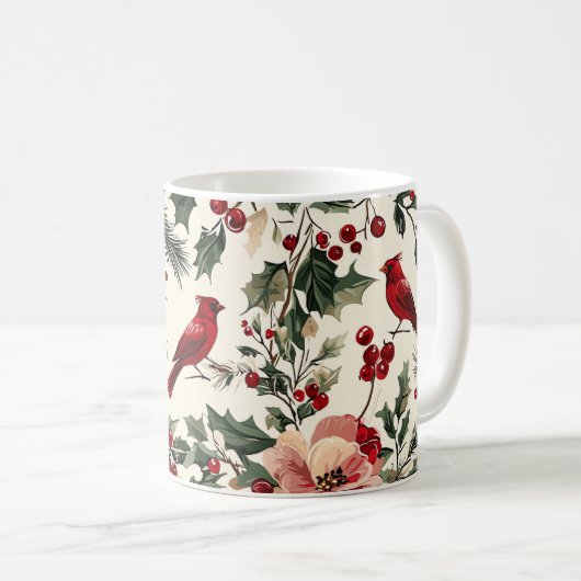 Rustic Bird en Poinsettia kerstpatroon (14) Koffiemok (Voorkant rechts)