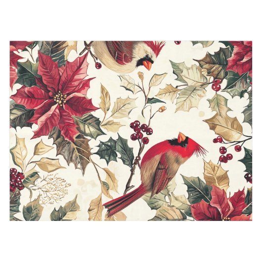 Rustic Bird en Poinsettia kerstpatroon (15) Tafelkleed (Voorkant (Horizontaal))