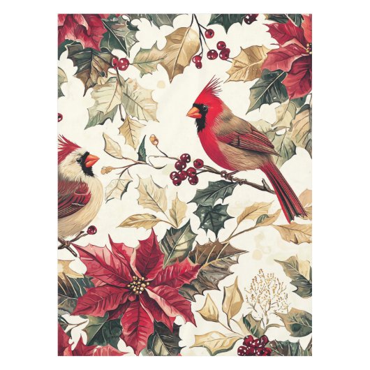 Rustic Bird en Poinsettia kerstpatroon (15) Tafelkleed (Voorkant)