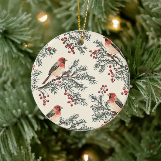 Rustic Bird en Poinsettia kerstpatroon (16) Keramisch Ornament (Boom)