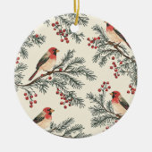 Rustic Bird en Poinsettia kerstpatroon (16) Keramisch Ornament (Voorkant)