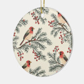 Rustic Bird en Poinsettia kerstpatroon (16) Keramisch Ornament (Links)