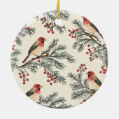 Rustic Bird en Poinsettia kerstpatroon (16) Keramisch Ornament (Achterkant)