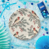 Rustic Bird en Poinsettia kerstpatroon (16) Papieren Bordje (Feest)