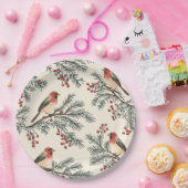 Rustic Bird en Poinsettia kerstpatroon (16) Papieren Bordje (Feest)