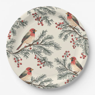 Rustic Bird en Poinsettia kerstpatroon (16) Papieren Bordje
