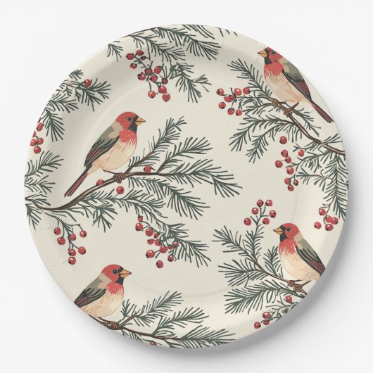 Rustic Bird en Poinsettia kerstpatroon (16) Papieren Bordje (Voorkant)