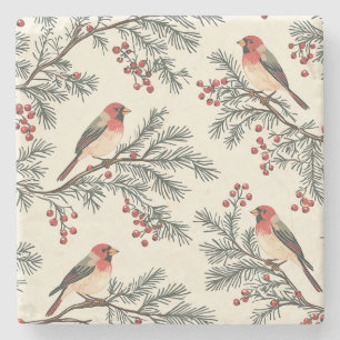 Rustic Bird en Poinsettia kerstpatroon (16) Stenen Onderzetter