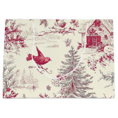 Rustic Bird en Poinsettia kerstpatroon (17) Groot Cadeauzakje (Voorkant)