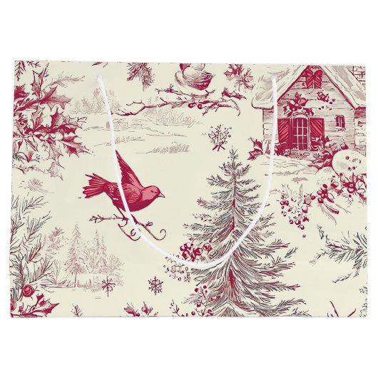 Rustic Bird en Poinsettia kerstpatroon (17) Groot Cadeauzakje (Achterkant)