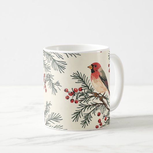 Rustic Bird en Poinsettia kerstpatroon (17) Koffiemok (Voorkant rechts)