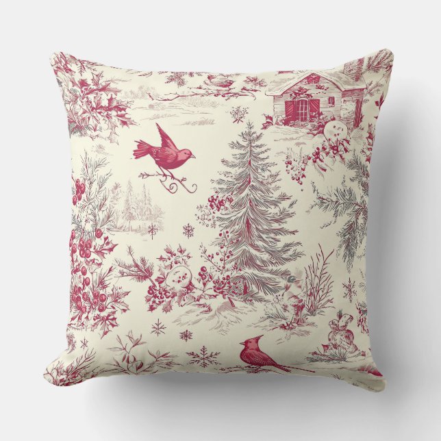 Rustic Bird en Poinsettia kerstpatroon (17) Kussen (Voorkant)