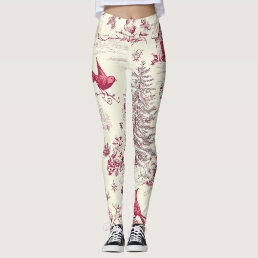 Rustic Bird en Poinsettia kerstpatroon (17) Leggings (Voorkant)